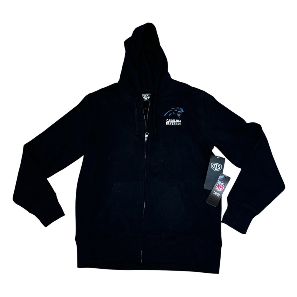 NWT OTS Men’s NFL Carolina Panthers Black Hooded Zip Up Sweatshirt Size Medium